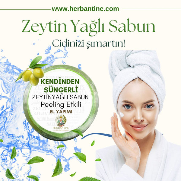 KENDİNDEN SÜNGERLİ ZEYTİNYAĞI ÖZLÜ SABUNU - herbantine